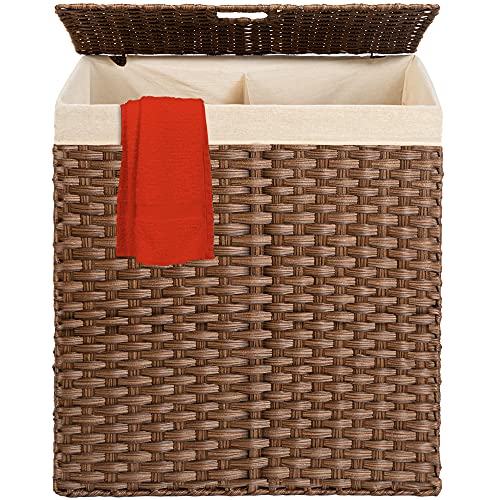 Best Choice Products Wicker Double Laundry Hamper, Rustic Divided