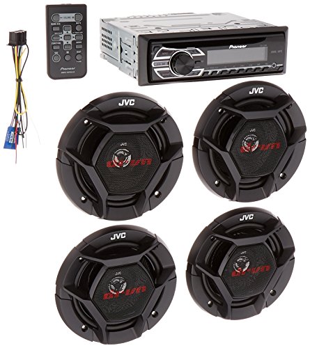 Pioneer DEH-150MP Car Audio CD MP3 Stereo Radio Player, Front Aux Input with JVC 6.5 Inch (300 watts peak power) 2-WAY Car Audio Speaker (Black) High Output Sound For Factory Upgrade - BUNDLE PACKAGE