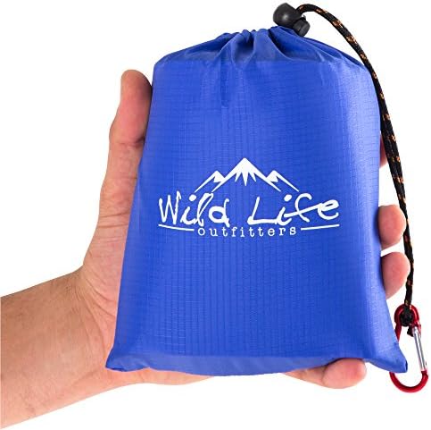 Outback Picnic Blanket 7' X 7' - Outdoor Picnic Blanket Perfect for the Beach, Camping or Travel. Compact, Lightweight and Sand Proof Parasheet Blanket with Corner Loops, Weights and Carry Bag (Blue)