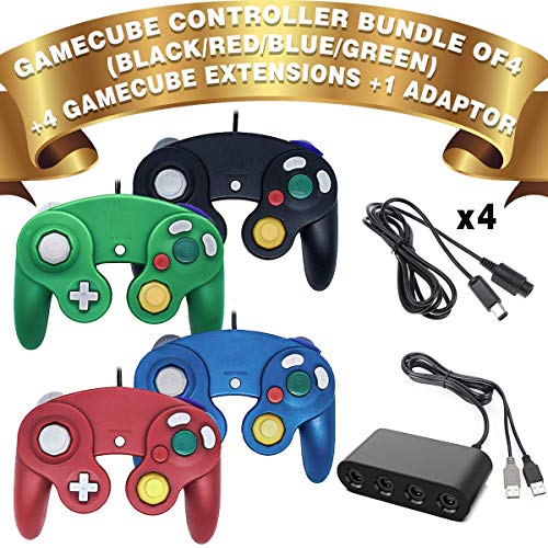 4 Controllers for Gamecube,with 4 Extension Cables and 4-Port USB Adapter for Switch PC Wii U Console (BBRG)