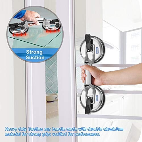 High Performance Glass Suction Cup Lifter, Heavy Duty Aluminum Double Vacuum Handle Glasses Tile Lifter Puller Gripper Plate/Pad for lifting moving large glass/repairing laminate floor gap fixer