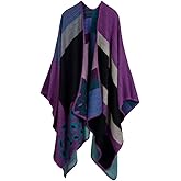 Epsion Women's Color Block Shawl Wrap Plus Size Cardigan Poncho Cape Open Front Long Winter Sweater Coat