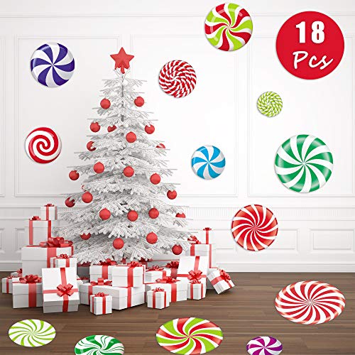 Christmas Wall Decals 58Pcs in 8 Sheet Candy Decorations Big Peppermint Floor Decals Stickers for Christmas Candyland Christmas Wall Decals Candy Party Decoration Supplies Xmas Candy Land Party Decor Decals for Floors, Windows, Walls and Counters