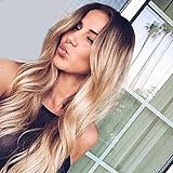 Superwigy Long Curly Synthetic 2 Tone Ombre Black Root to Honey Blonde Wigs for Women