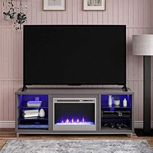 Ameriwood Home Lumina Fireplace Stand for TVs, up to 70″, Graphite Gray