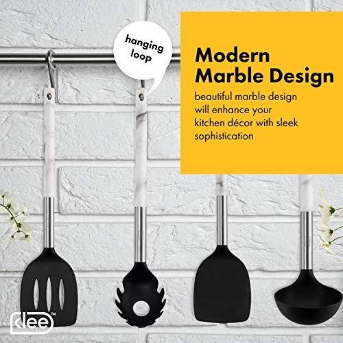 Klee 7-Piece Nonstick Nylon Kitchen Utensil Set, Marble and Black