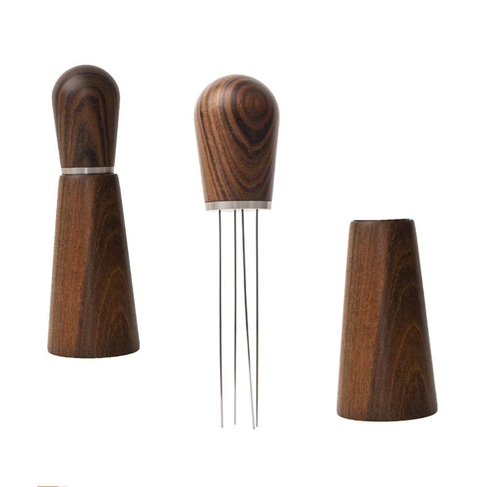 Opaltool Espresso Coffee Stirrer, Stainless Steel Coffee Stirrer Needle Distributor, Natural Wood Handle Coffee Stirring Tool with Stand for Espresso Distribution