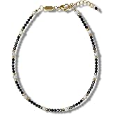 Morchic Adjustable Anklet for Women. Colorful Natural Gemstone Foot Chain Jewelry Summer Beach 2mm Tiny Beads 9.5"