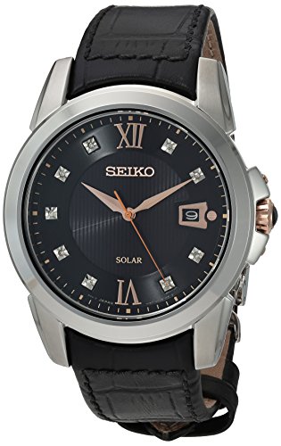 Seiko men s quartz stainless steel and leather casual w…
