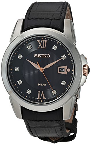 Seiko Men's Quartz Stainless Steel and Leather Casual Watch, Color:Black (Model: SNE427)