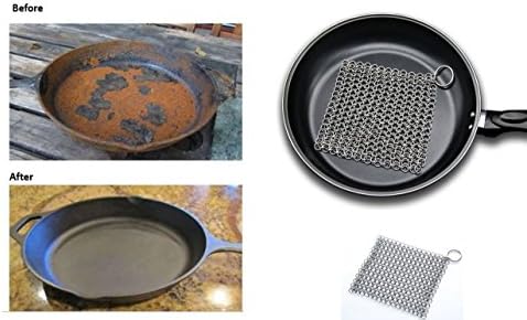 !!! Hurry While Stock Lasts!! Vetrelax XL Premium Stainless Steel Chainmail Scrubber/ Cast Iron Cleaner/ Heavy Duty Skillet Cleaner- The Effective Scrubber for Cleaning Cast Iron, Woks, Casseroles, Stainless Steel Cookware, Glassware, Dutch Ovens and More- 7x7 Inch