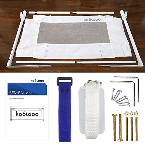 KOOLDOO 43" Vertical Lift Toddlers Safety Bed Rail Children Bed Guard with NBR Foam Include 1Pc Seat Belt (White)