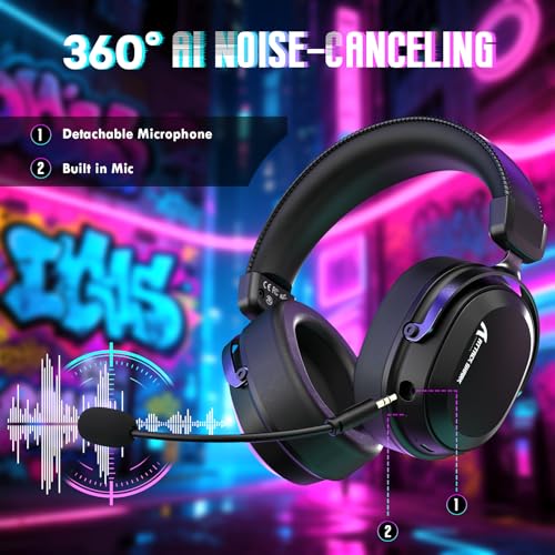 ATTACK SHARK L30PRO Wireless Gaming Headset, 7.1 Surround Sound, EQ Modes, 50mm Drivers, Tri-Mode Connectivity, 1100mAh Battery, Over-Ear Headset with Detachable Noise-Cancelling Mic for PC -Black