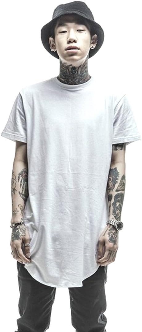 NQ Mens Punk Hip Hop Rock Side Zip up Extra Long T-shirts XXL White