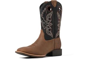 SUREWAY Western Boots For Men - Mens Square Toe Cowboy Boot,Oil/Slip Resistant,Durable Fashionable Classic Pull on 10 Inch Boots,Mid Calf Soft toe Wellington Boots