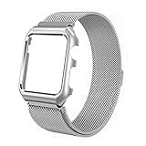 Apple Watch Band, HuanlongTM Milanese Loop Stainless Steel replacement Strap Band w/Adapter+Case Cover for Apple Watch iWatch 38/42mm (M Silver 42mm)