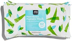 365 by Whole Foods Market, Plant-Based Flushable Wipes, Aloe & Green Tea Scent, 42 Count (Pack of 3)