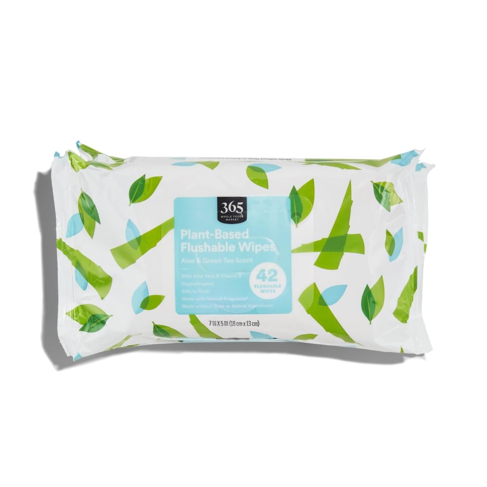 Photo 1 of 365 by Whole Foods Market, Plant-Based Flushable Wipes, Aloe & Green Tea Scent, 42 Count (Pack of 3)