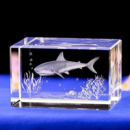 MKYXLN Great White Sharks Crystal Laser 3D Statue Sculpture Figurines Miniatures Arts Crafts