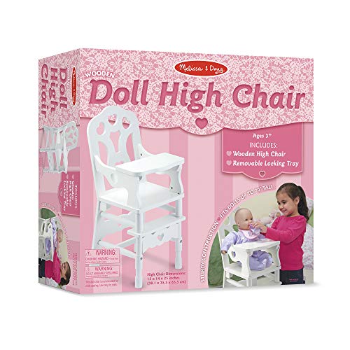 Melissa & Doug White Wooden Doll High Chair With Tray (14.75 x 25 x 14