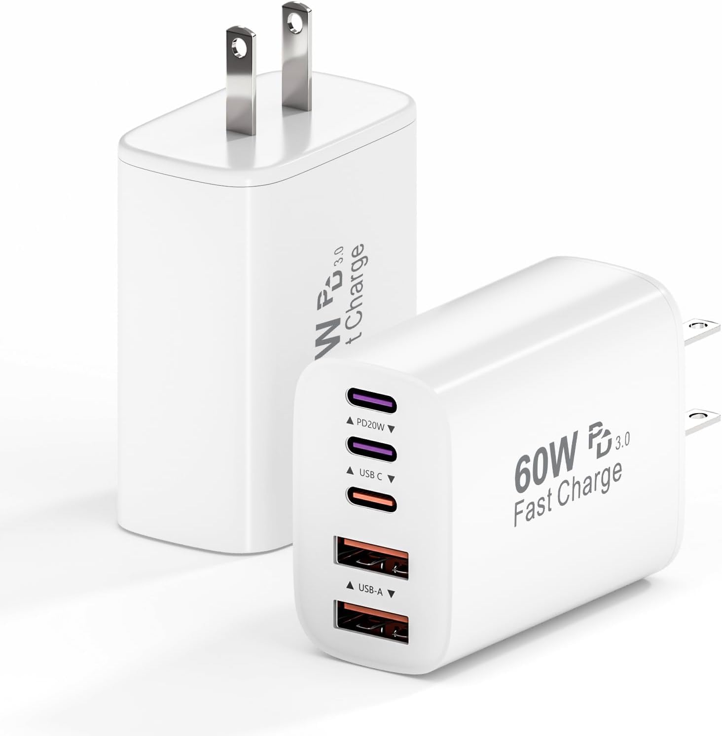 USB C Fast Wall Charger Block, 2Pack 60W USBC Charging Cubes, 5-Port PD+QC Power Adapter Multiport Brick Type C Box Plug for iPhone 17/16/15/14/13 Pro Max, iPad, Galaxy S25