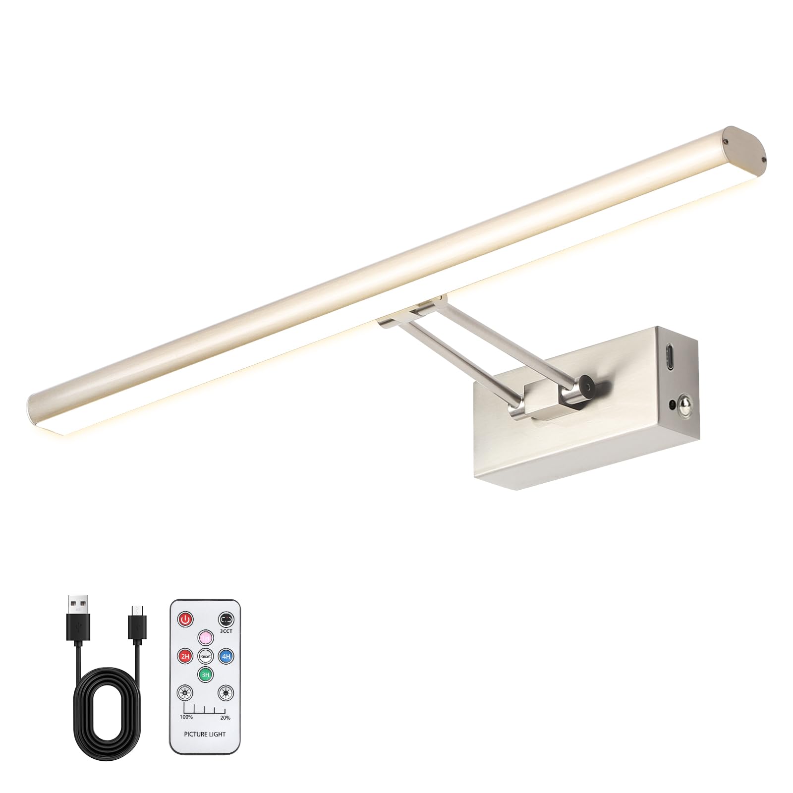 Photo 1 of HOWMZON Picture Light, 17.5inches Picture Light Battery Operated,3CCT Picture Frame Light,Wireless Picture Lights for Wall Artwork Display, Photo,Library (Satin Nickel)