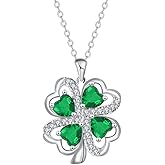 NewZenro Four Leaf Clover Irish Pendant Necklace for Women Dainty Sterling Silver Plated Lucky Heart Shaped Green Cubic Zirconia Chain Necklaces Adjustable Unique Fashion Trendy Jewelry 17.7+1.96"