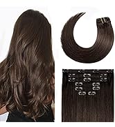 Clip in Hair Extensions 70G Dark Brown 100% Remy Human Hair Clip in Extensions Soft Silky Straigh...