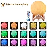 Moon Light, 5.9 inch 3D Moon Lamp 16 Color Switchable by Remote & Touch Control, Dimmable Large Moon Light with Stand, USB Rechargeable Night Lights for Kids Bedroom Decoration Birthday Christmas Gift