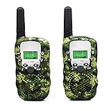 Kids Walkie Talkie Wireless Two Ways Radio Toy T-388 3 Miles Range 22 Channels Built in Flash Light FRS GMRS Birthday Gift Mini Walkie Talkie for Outdoor Adventures Camping Hiking Set of 2 Army Green