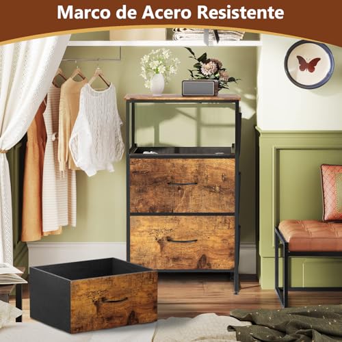 FURRIFIC Cómoda Gran Capacidad de 3 Cajones,70 * 40 * 29cm,Marrón | Cajonera para Recamara,Ropa,Hogar Y Oficina,Organizador Cajonera de Estructura Metal con Cajones de Tela