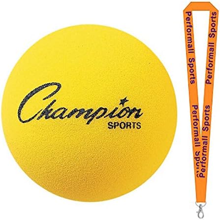 Champion Sports Bundle: (Set of 2) Uncoated Regular Density 6" Foam Ball Yellow + 1 Performall Lanyard RD6-2P