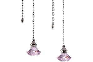 LONGSHENG Ceiling Fan Pull Chain Set - 2 pieces Pink Diamond Fan Pull Chains 20 Inch Ceiling Fan Chain Extender with Chain Connector Home Wedding Decor Ornament Pendant