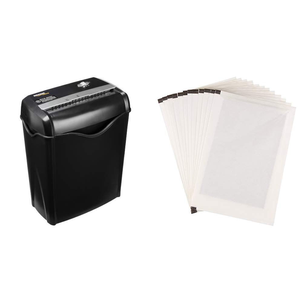 Amazon Basics 5-6 Sheet Cross Cut paper and credit card shredder & Shredder Sharpening & Lubricant Sheets - Pack of 12