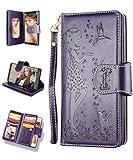 Galaxy Note 8 Case,Note 8 Wallet Case, FLYEE 9 Card Slot PU Leather [kickstand] [Emboss Flower] Magnetic Protective Cover with Mirror and Detachable Wrist Strap for Samsung Galaxy Note 8 Purple
