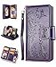 Galaxy Note 8 Case,Note 8 Wallet Case, FLYEE 9 Card Slot PU Leather [kickstand] [Emboss Flower] Magnetic Protective Cover with Mirror and Detachable Wrist Strap for Samsung Galaxy Note 8 Purple