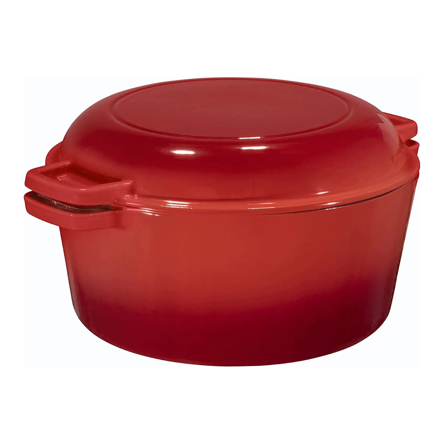 Bruntmor 2-in-1 Pre-Seasoned Cast Iron Dutch Oven with Skillet Lid - 5 Qt Round Cast Iron Pot for Bread, Casserole, Braising - Heavy Duty Enamel Cookware Set, Double Dutch Oven - 13.5 x 7-Inch, Black