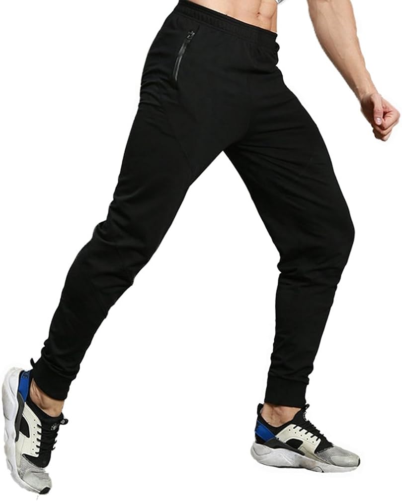 TBMPOY Men's Athletic Running Sport Jogger Pants with Zipper Pockets: Clothing