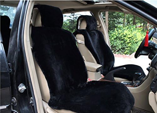 Faux Sheepskin Car seat cover Front Fur Covers Universal Fit (BLACK)