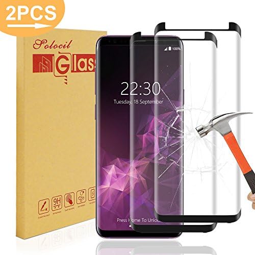 [2 Pack] Galaxy S9 Screen Protector Glass,Solocil 3D-Curved Tempered Glass Screen Protector for Samsung Galaxy S9,Anti-Fingerprint Bubble Free HD Screen Protector Film