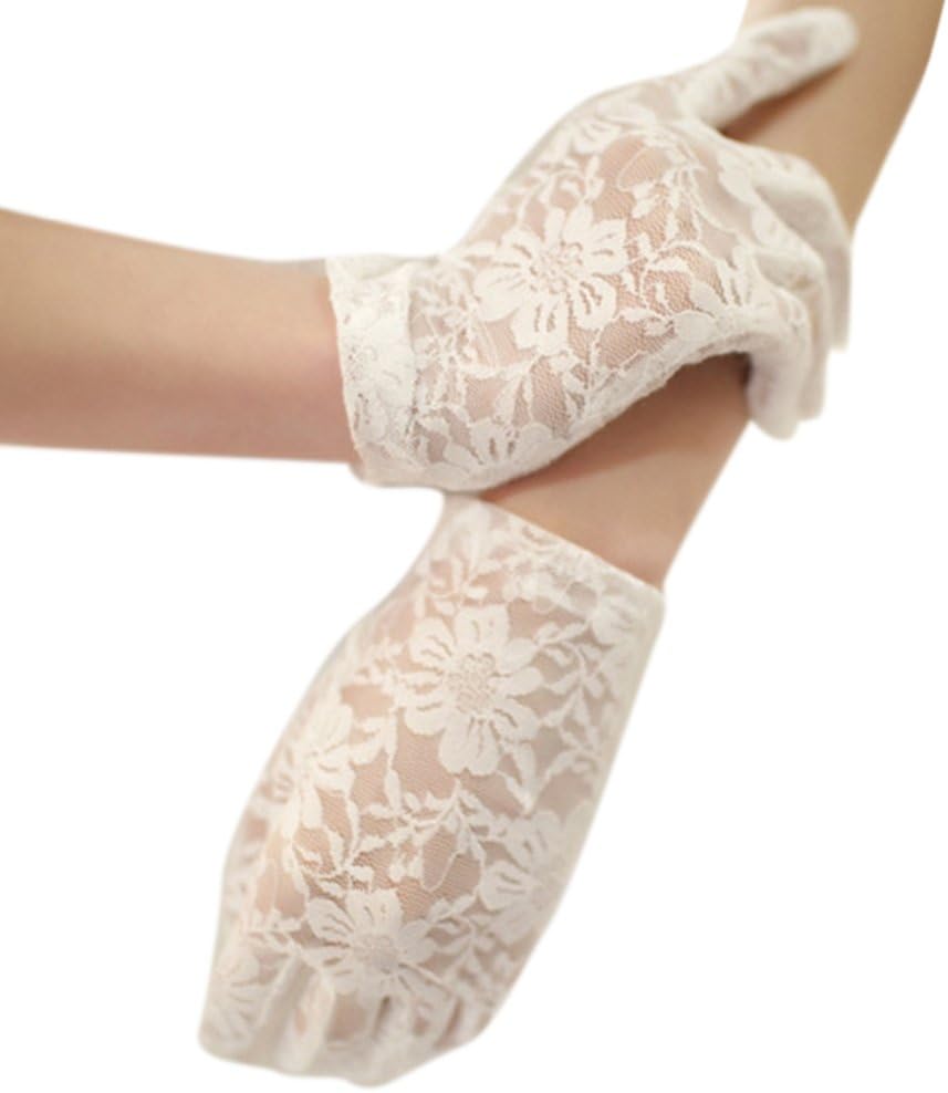 Yiweir Women Lace Appliques Rhinestones Sequins fingerless Gloves for Brides