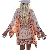 Sunward Flower Chiffon Shawl Kimono Cardigan Coats Jackets Cover up Blouse Tops (XL, Pink Printed )