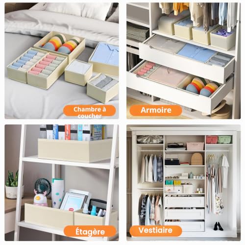 Homsorout 12 Pack Closet Organizer, Drawers, Foldable Fabric Storage Box, Underwear Organizer, Wardrobe Organizer for Clothes, Socks, Beige