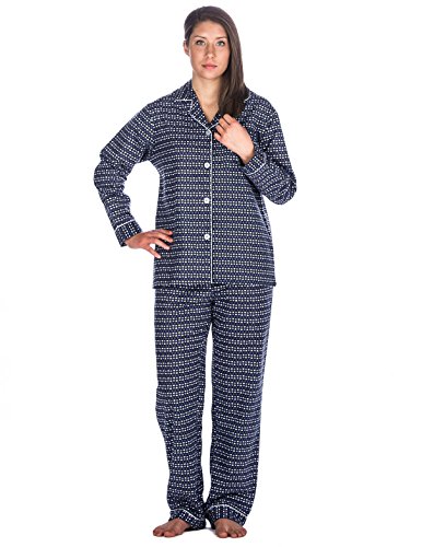 Noble Mount Womens Cotton Flannel Pajama Sleepwear Set Hearts Blue