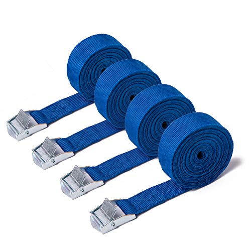 4 Pack Ratchet Tie Down Straps, Heavy Duty Tensioning Belts Adjustable Lashing Straps for Motorcycle,Cargo, Trailer,Trucks,SUP Kayak,Luggage,3M x 25mm(Blue)
