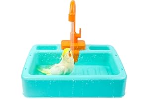 kathson Bird Bathtub,Parrot Shower Box,Automatic Parakeet Bathtub with Faucet,Bird Bathing Tub Container Cage Accessory or Small Medium Birds Cockatiel Lovebird Budgie