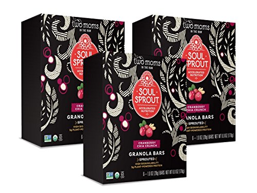 Soul Sprout by Two Moms Sprouted Gluten Free Granola Bars, Cranberry Chia Crunch, 6 Ounce (3 Count)