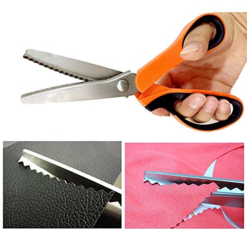 JISTL Professional Stainless Steel Dressmaking Sewing Craft Scissors, 9.3 inches Handled Pinking Shears (Orange)