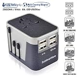 Travel Plug Adapter - 4 USB Charging Ports Wall Charger (Sand Black Grey)- for Type I, Type C, Type G, Type A EU US UK Power Adapter Plug - European Adapter Plugs - World Cruise Travel Plug Adaptor