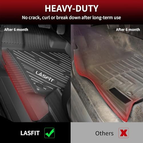 LASFIT Floor Mats for Ford F-150 2015-2025 2026 | F150 Lightning 2022-2026 SuperCrew (Rear w/Fold Flat Storage) Carpet Floor All Weather Car Liners TPE Truck Mats - 1st and 2nd Row, 3pcs Black
